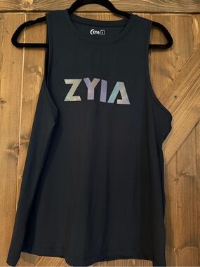 ZYIA Black Muscle Tank with Iridescent Logo